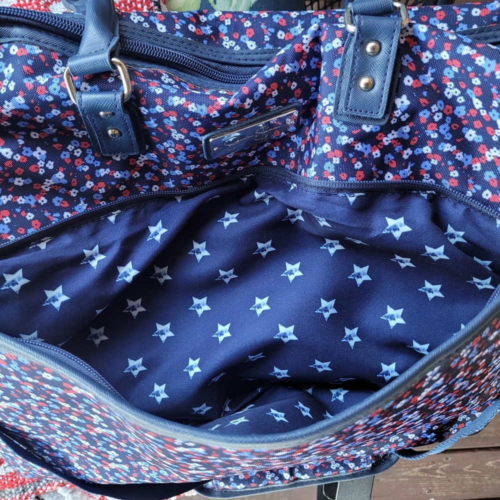Jessica Simpson Large Travel Laptop Tote Bag Blue Mini Floral Motif  16 x 20 x 6 - Picture 13 of 16
